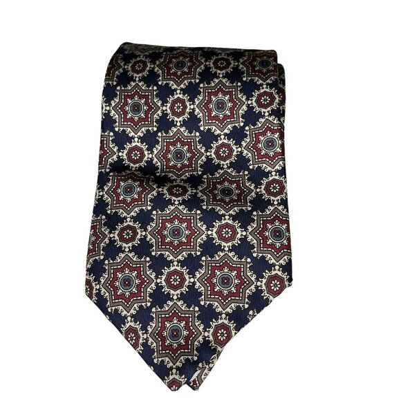 Oscar De La Renta Couture Other - Oscar De La Renta Couture 100% Silk Red Blue Brown & White Geometric Men's Tie